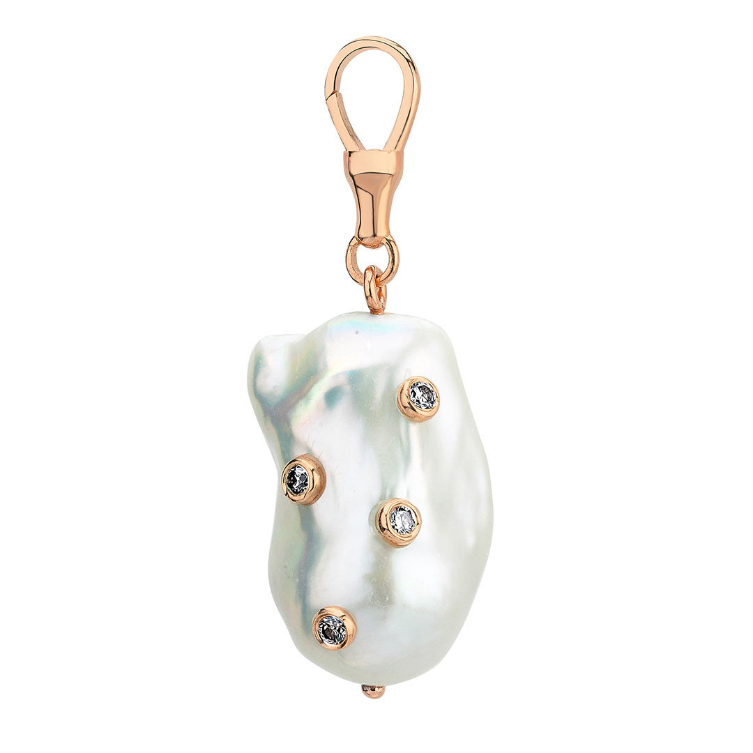 Cognac Diamond Large Baroque Pearl Hook Pendant