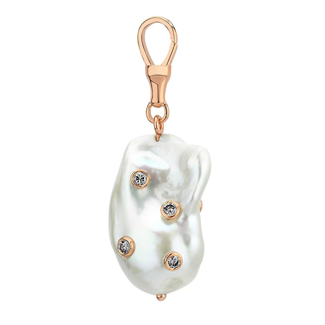 Cognac Diamond Large Baroque Pearl Hook Pendant