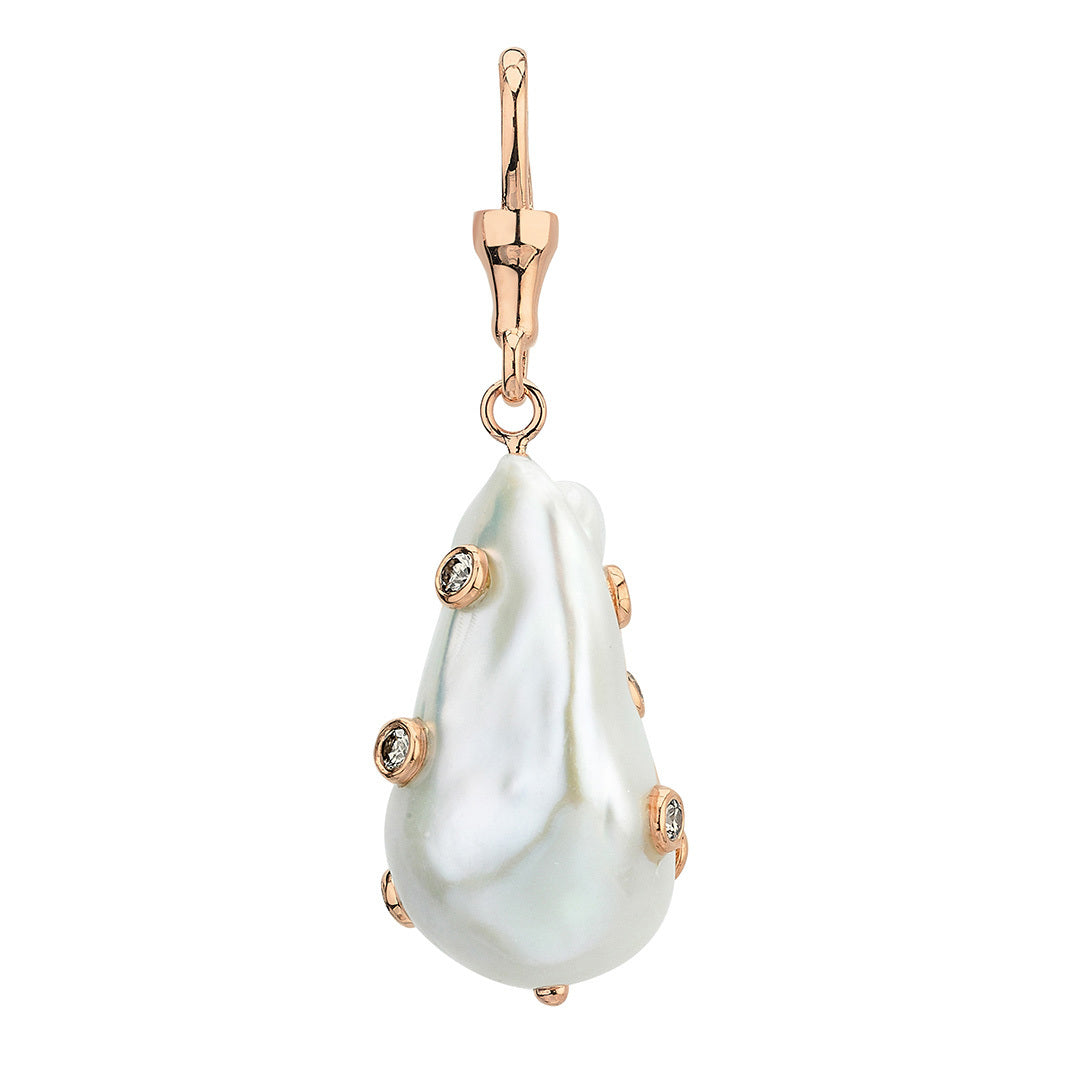 Cognac Diamond Large Baroque Pearl Hook Pendant