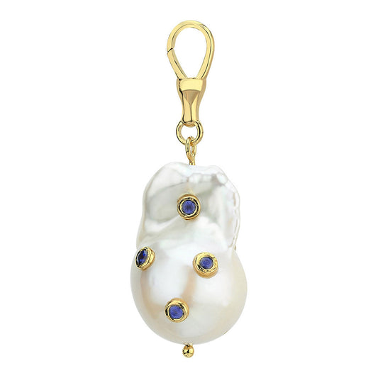 Large Baroque Pearl Hook Pendant with Sapphires