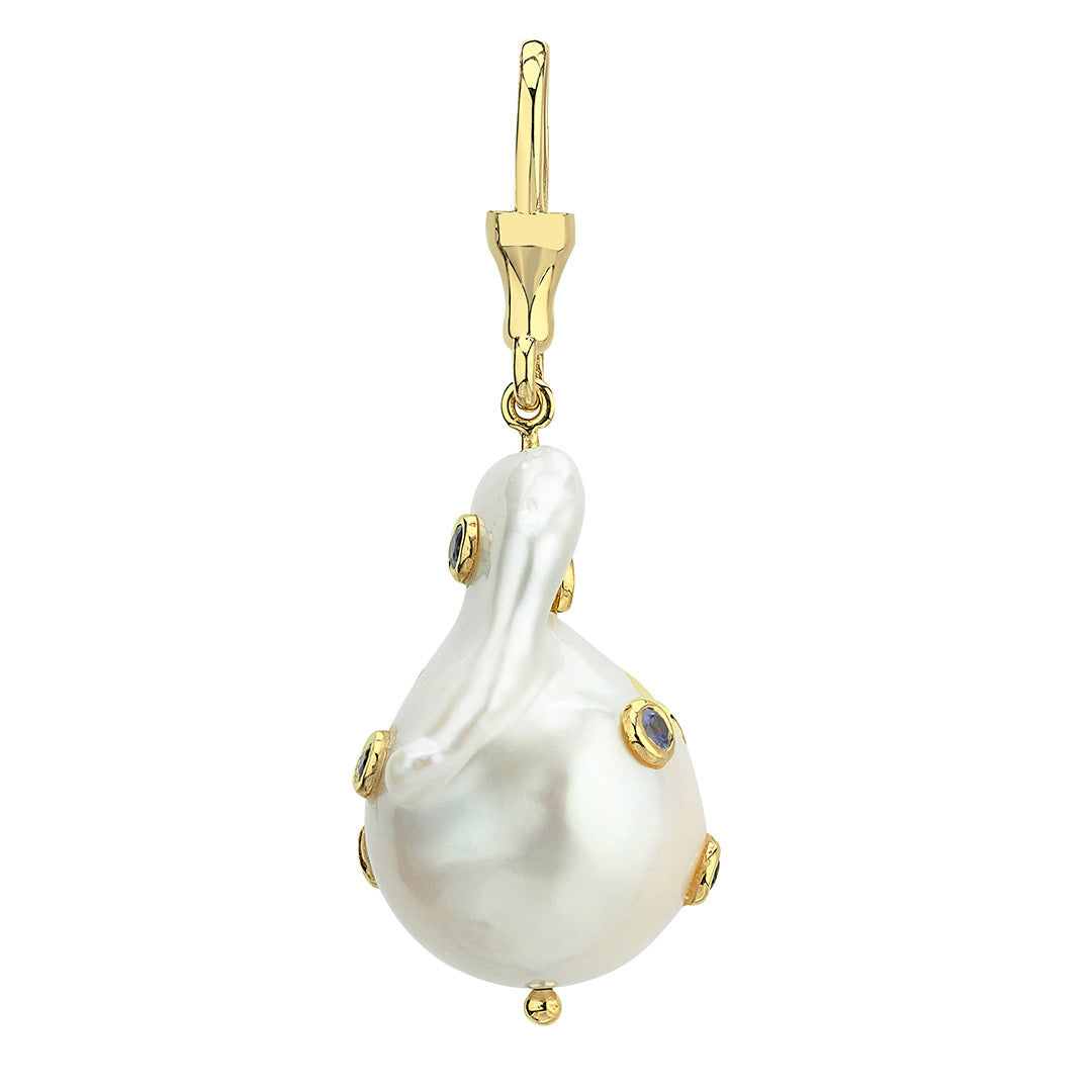Large Baroque Pearl Hook Pendant with Sapphires