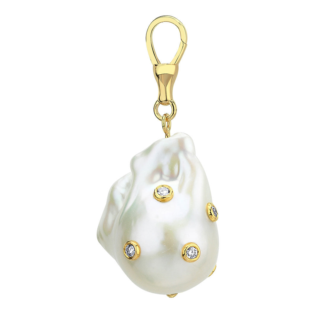 Large Baroque Pearl Hook Pendant with Diamonds