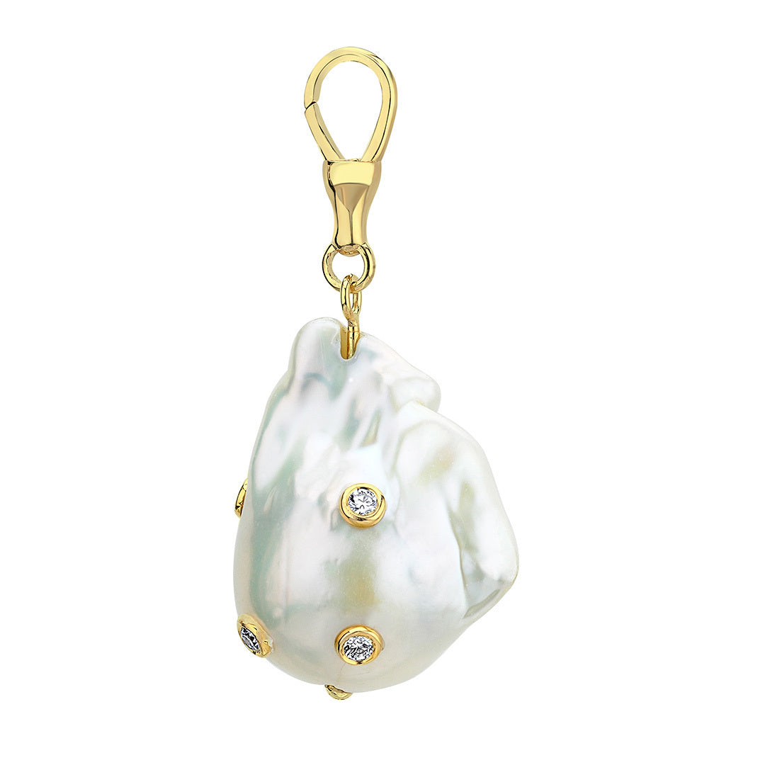 Large Baroque Pearl Hook Pendant with Diamonds