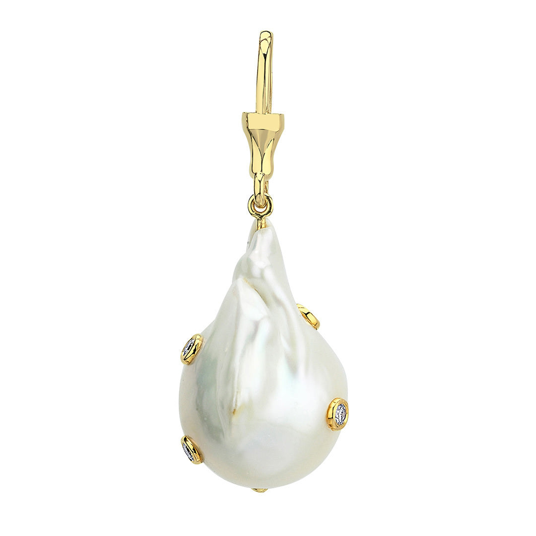 Large Baroque Pearl Hook Pendant with Diamonds