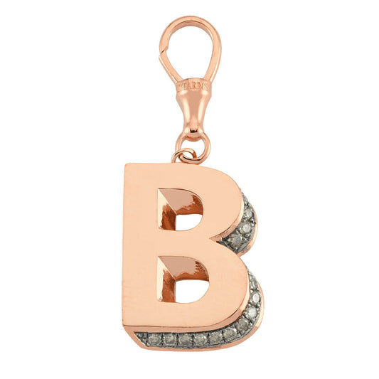 3D Letter Hook Charm with Champagne Diamonds (Rose Gold)