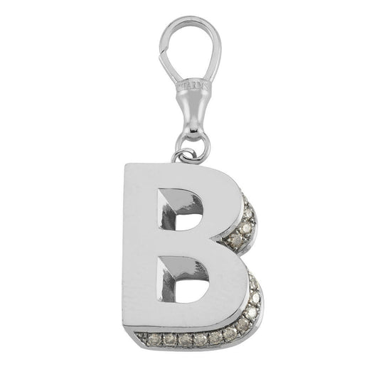3D Letter Hook Charm with Champagne Diamonds (White Gold)
