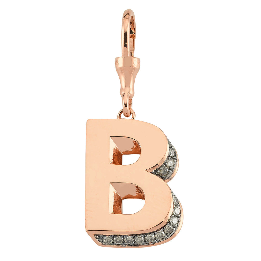 3D Letter Hook Charm with Champagne Diamonds (Rose Gold)