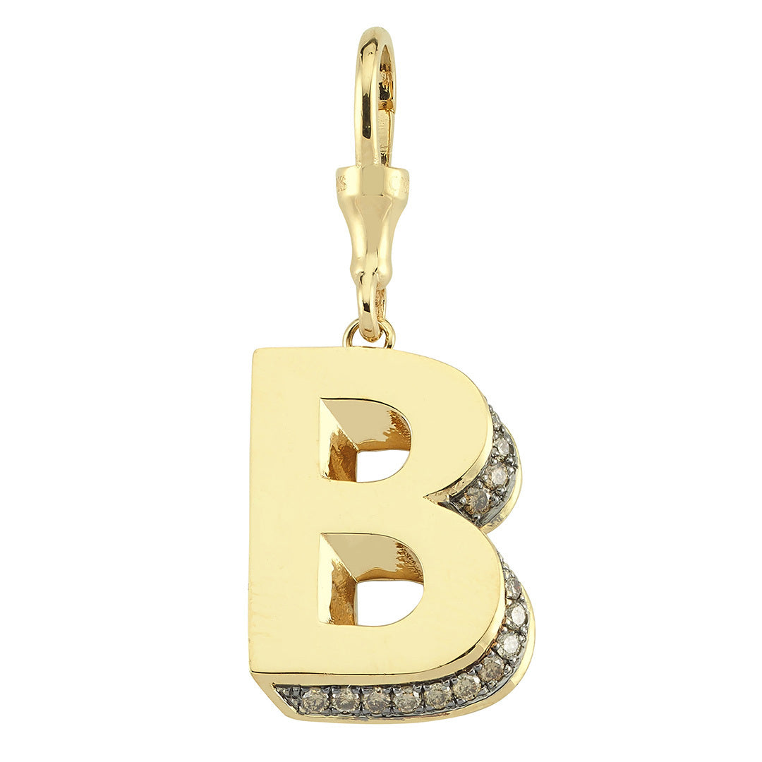 3D Letter Hook Charm with Champagne Diamonds