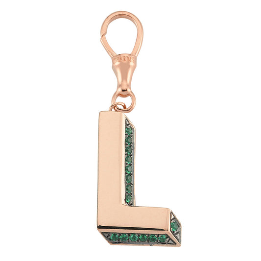 3D Letter Hook Charm with Tsavorites (Rose Gold)