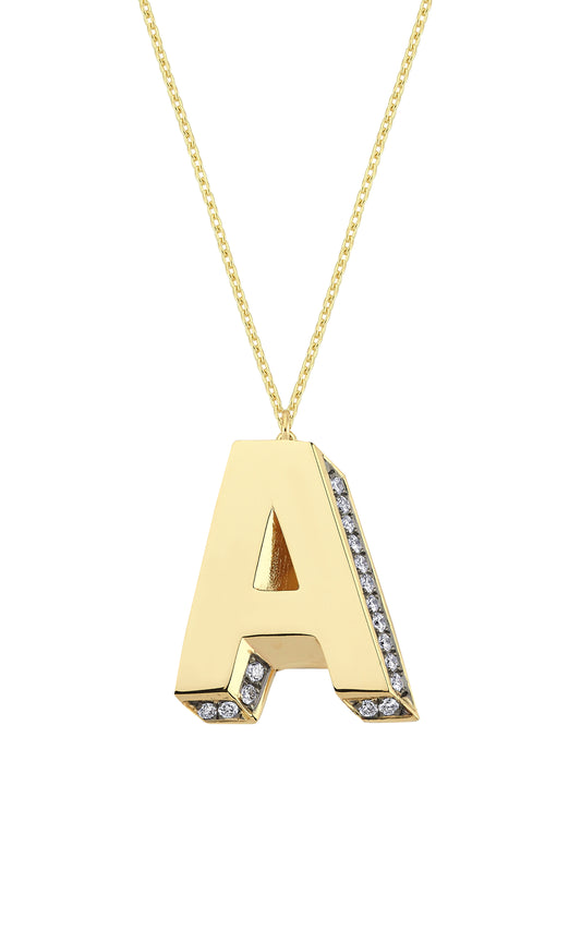 3D Letter A Necklace With Diamonds