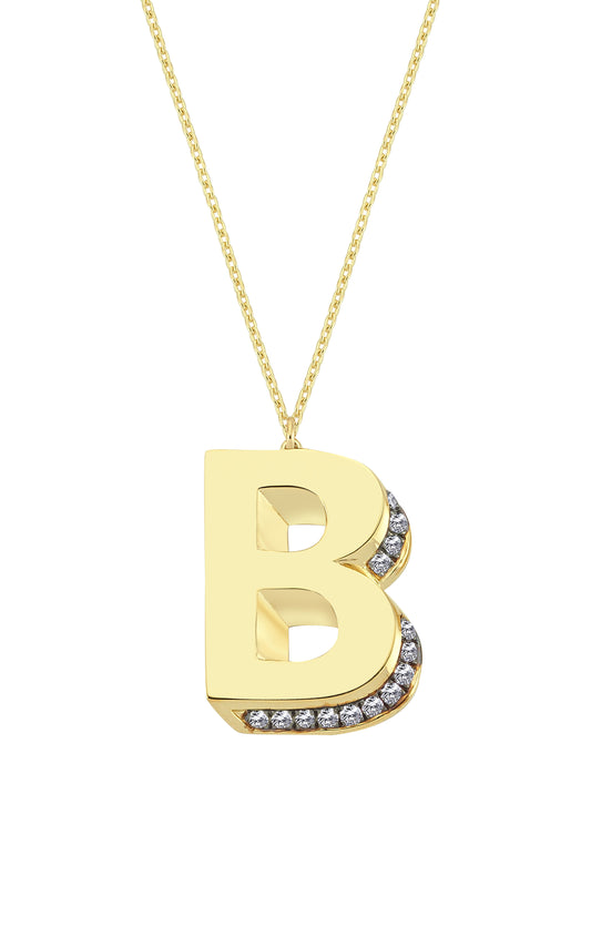 3D Letter B Necklace With Diamonds