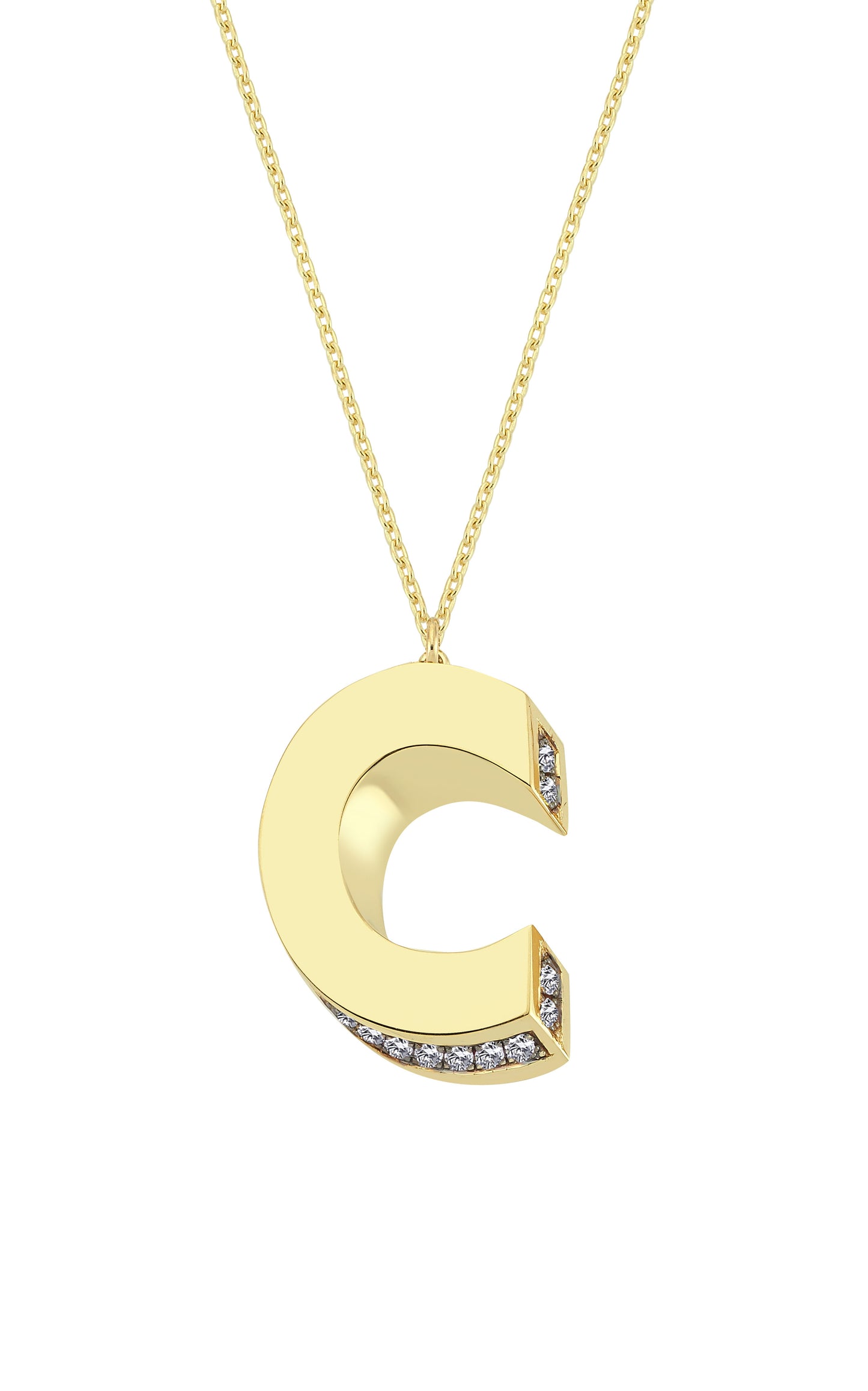 3D Letter C Necklace With Diamonds