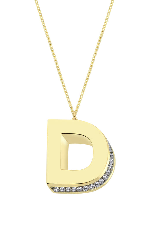 3D Letter D Necklace With Diamonds