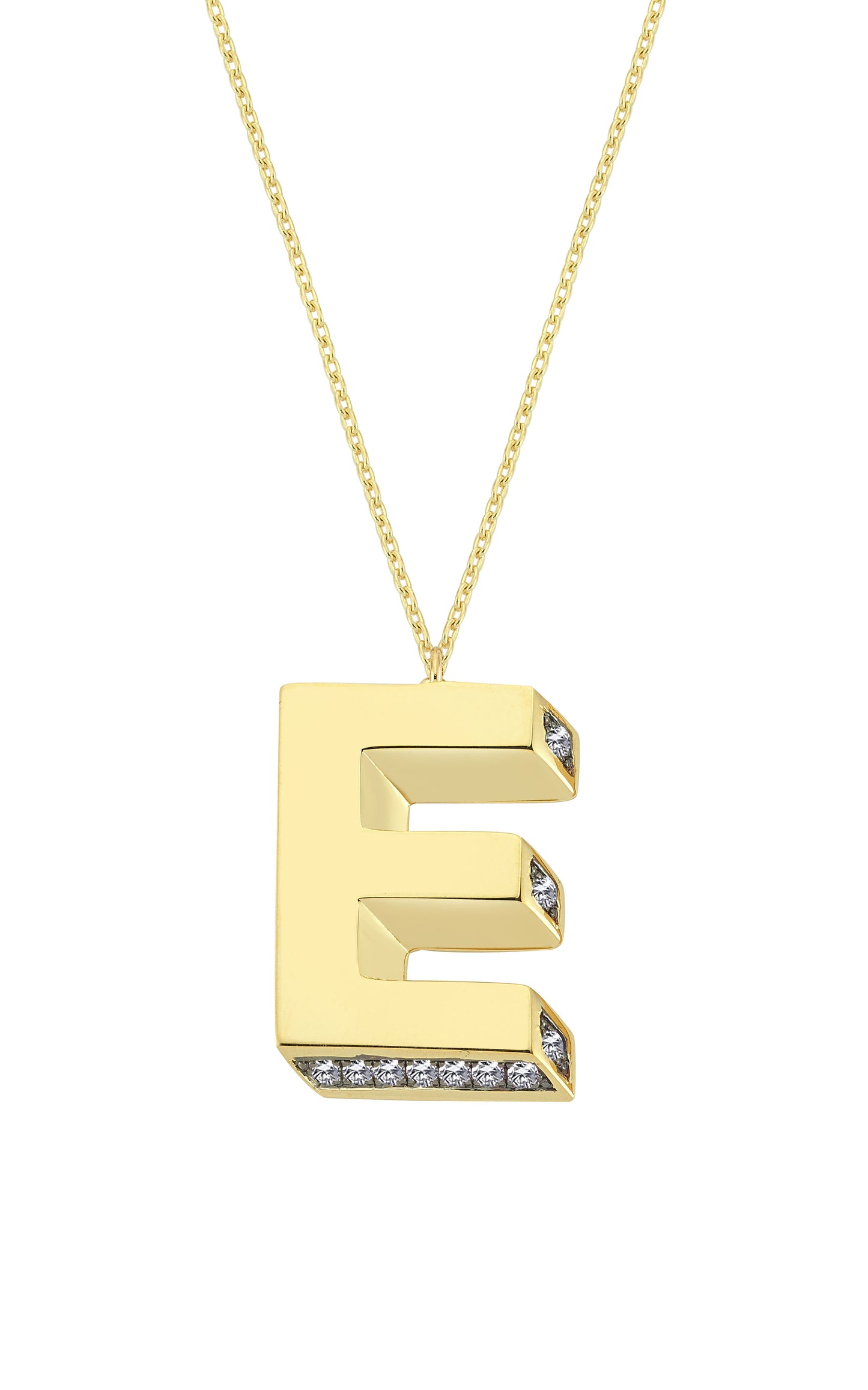 3D Letter E Necklace With Diamonds