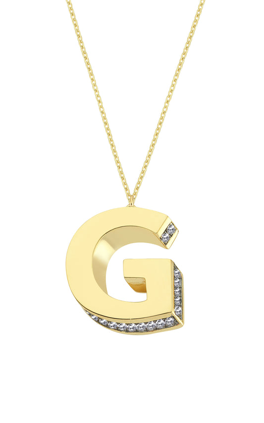 3D Letter G Necklace With Diamonds