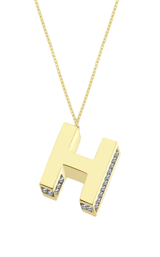 3D Letter H Necklace With Diamonds