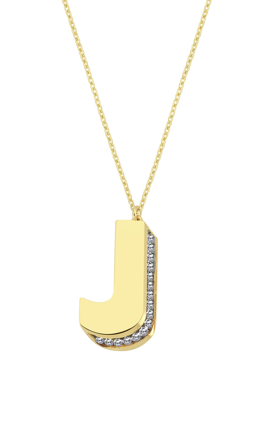 3D Letter J Necklace With Diamonds