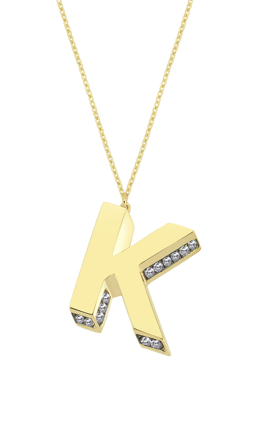 3D Letter K Necklace With Diamonds