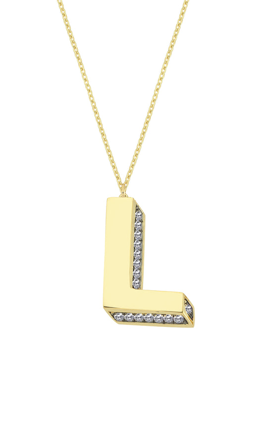 3D Letter L Necklace With Diamonds