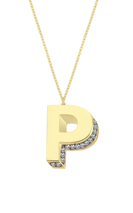 3D Letter P Necklace With Diamonds