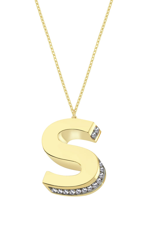 3D Letter S Necklace With Diamonds