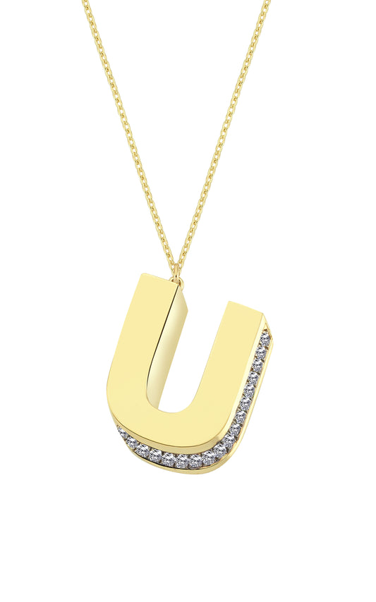 3D Letter U Necklace With Diamonds