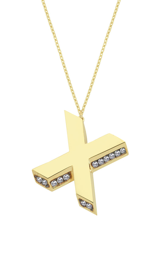 3D Letter X Necklace With Diamonds