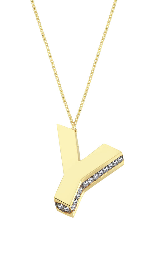 3D Letter Y Necklace With Diamonds