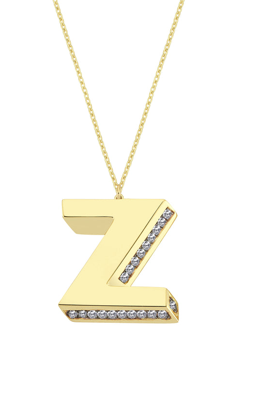 3D Letter Z Necklace With Diamonds