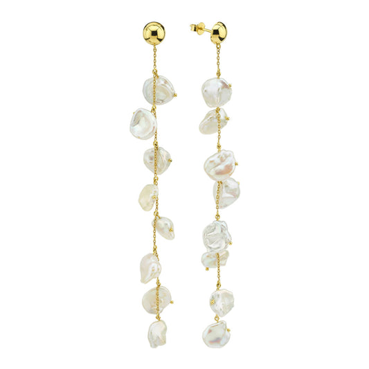 Pearl Chain Earrings with a Gold Ball Stud (Price for Single)