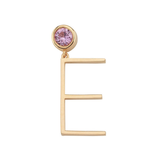 Small Size Pink Sapphire Gold Letter Earring (Single)