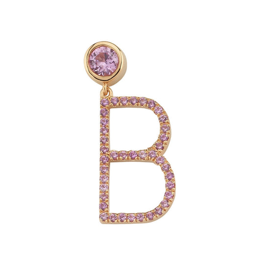 Small Size Pave Pink Sapphire Yellow Gold Letter Earrings (SINGLE)