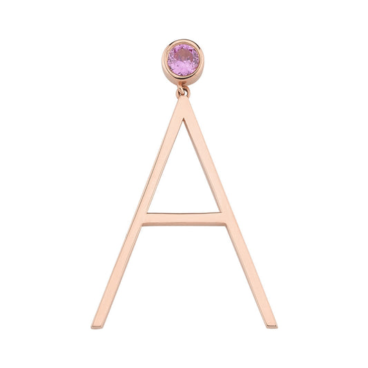 Medium Size Pink Sapphire Rose Gold Letter Earring (Single)