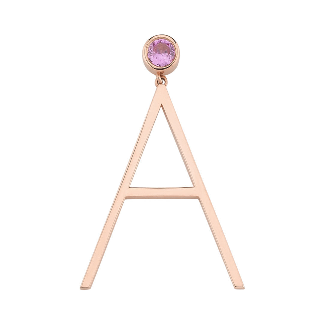 Medium Size Pink Sapphire Rose Gold Letter Earring (Single)