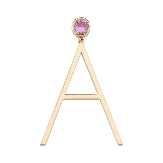 Medium Size Pink Sapphire Gold Letter Earring (Single)