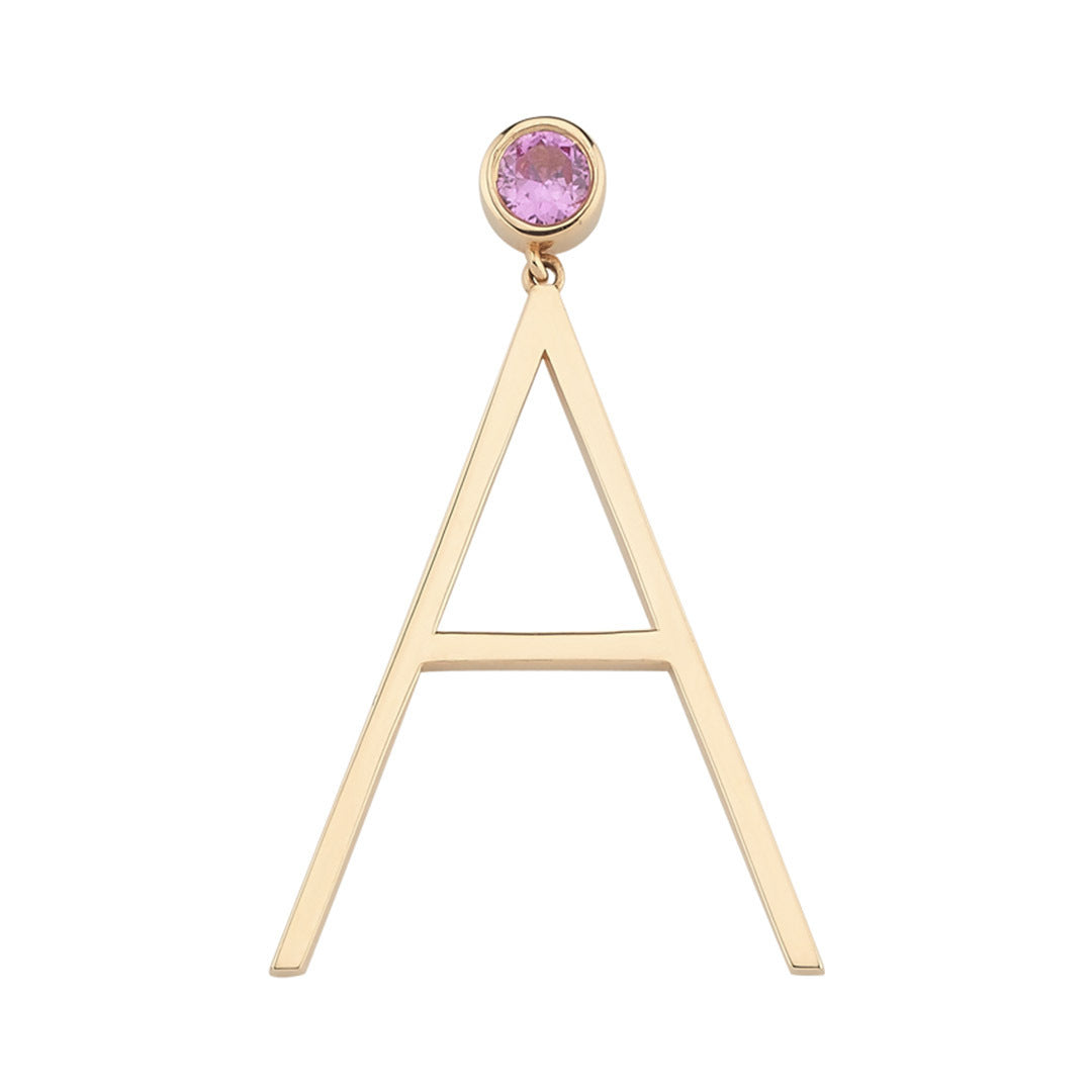 Medium Size Pink Sapphire Gold Letter Earring (Single)
