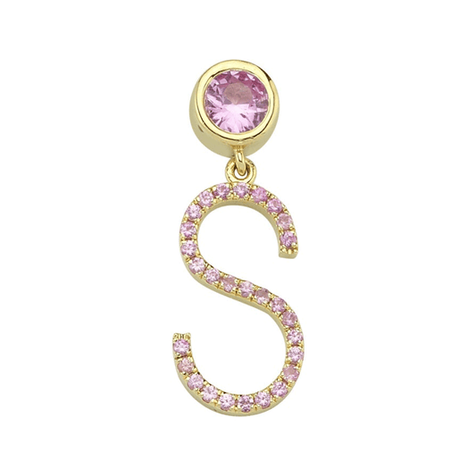 Small Size Pink Sapphire Pave Letter Earring (Single)