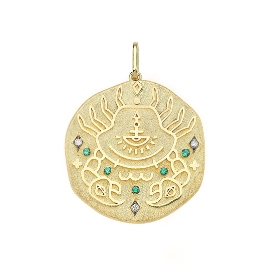 Cancer Auspicious Stone Emerald and Diamond Locket Pendant