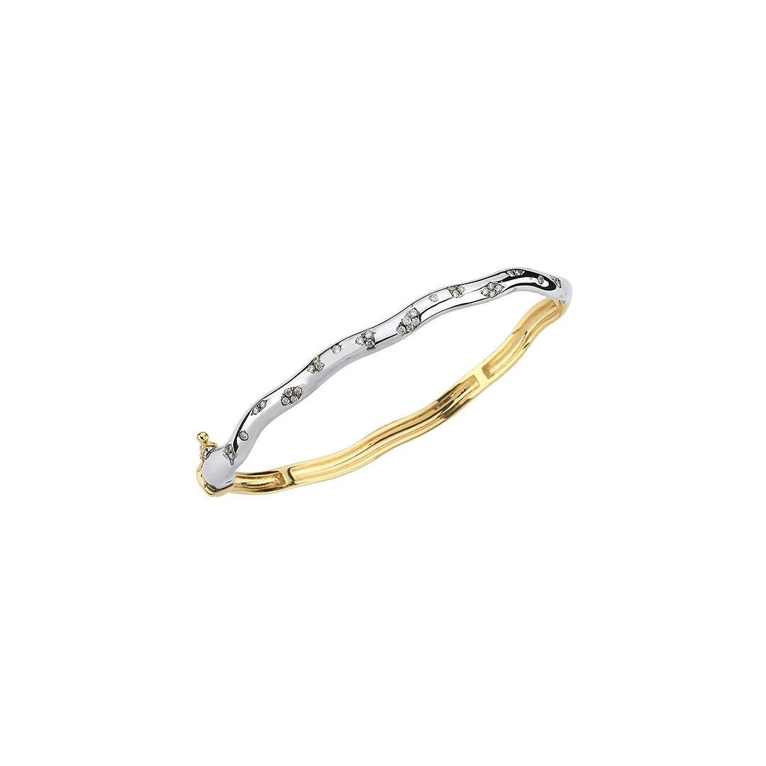 Rebellion Bangle in 2 Tone Gold with Partial Diamonds