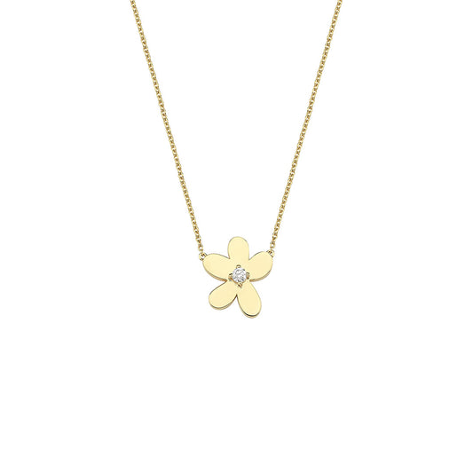 Single Diamond Pave Flower Necklace with Solitaire Diamond