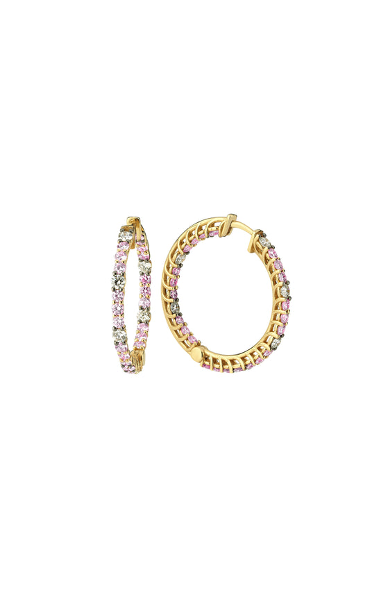 Pink Sapphire and Diamond Inside Out Hoops
