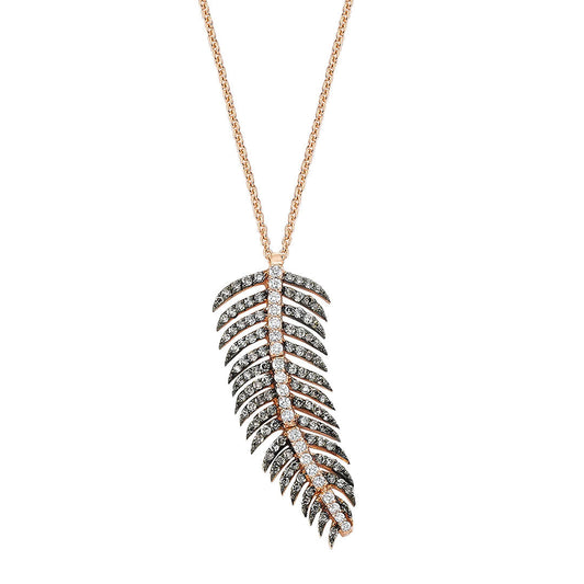 Small Size White And Cognac Diamond Feather Necklace