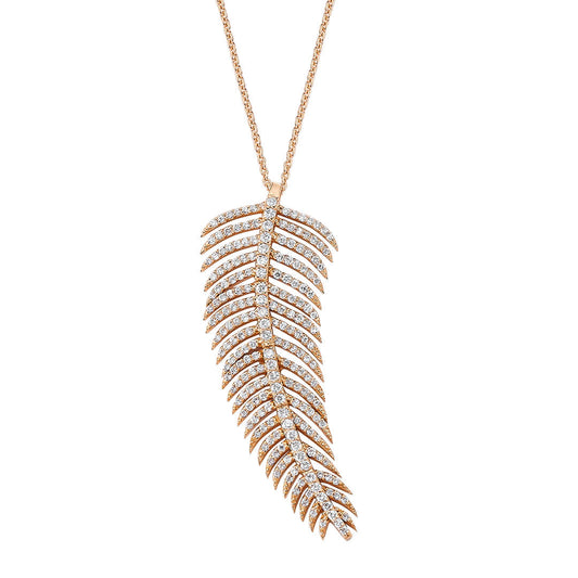Medium Size White Diamond Feather Necklace